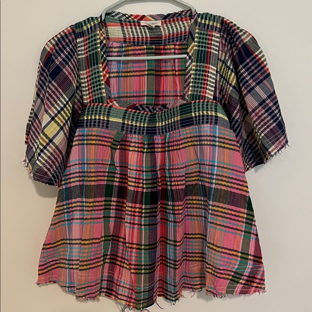 Anthropologie Pilcro Mixed Madras Flutter-Sleeve Blouse - Picture 5 of 13